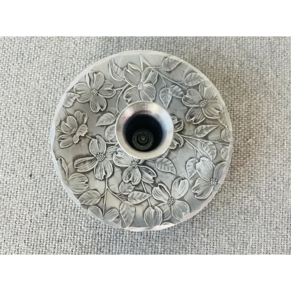 Wendell August Forge Handmade Aluminum Rose Floral Candle Holder Footed USA